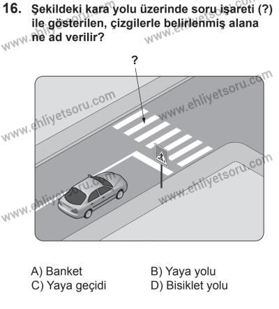 12 Temmuz 2014 Tarihli Sürücü Adayları Sınavı K Kitapçığı 16. Soru