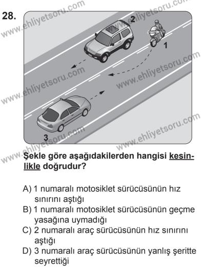 12 Temmuz 2014 Tarihli Sürücü Adayları Sınavı K Kitapçığı 28. Soru