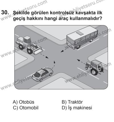 12 Temmuz 2014 Tarihli Sürücü Adayları Sınavı K Kitapçığı 30. Soru
