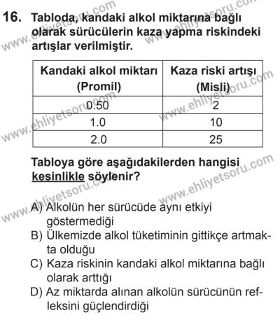 12 Temmuz 2014 Tarihli Sürücü Adayları Sınavı L Kitapçığı 16. Soru