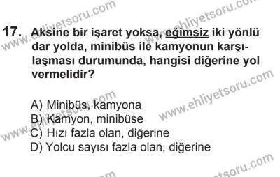 12 Temmuz 2014 Tarihli Sürücü Adayları Sınavı L Kitapçığı 17. Soru