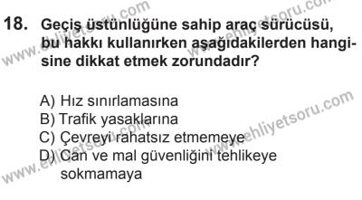 12 Temmuz 2014 Tarihli Sürücü Adayları Sınavı L Kitapçığı 18. Soru