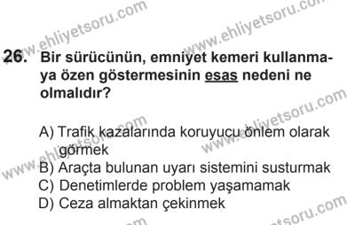 12 Temmuz 2014 Tarihli Sürücü Adayları Sınavı L Kitapçığı 26. Soru