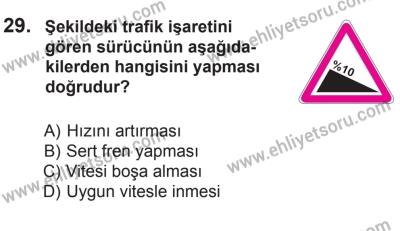 12 Temmuz 2014 Tarihli Sürücü Adayları Sınavı L Kitapçığı 29. Soru