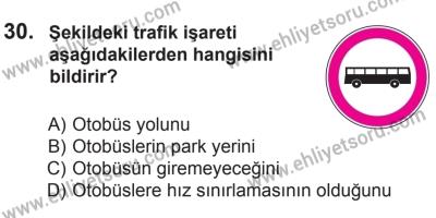 12 Temmuz 2014 Tarihli Sürücü Adayları Sınavı L Kitapçığı 30. Soru