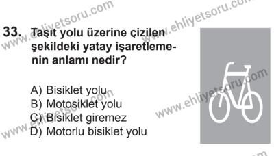12 Temmuz 2014 Tarihli Sürücü Adayları Sınavı L Kitapçığı 33. Soru