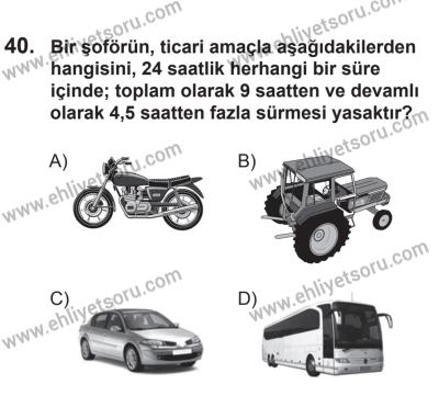 12 Temmuz 2014 Tarihli Sürücü Adayları Sınavı L Kitapçığı 40. Soru