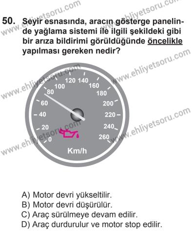 12 Temmuz 2014 Tarihli Sürücü Adayları Sınavı L Kitapçığı 50. Soru