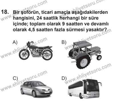 12 Temmuz 2014 Tarihli Sürücü Adayları Sınavı M Kitapçığı 18. Soru