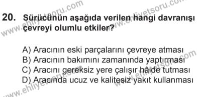 12 Temmuz 2014 Tarihli Sürücü Adayları Sınavı M Kitapçığı 20. Soru