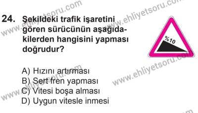 12 Temmuz 2014 Tarihli Sürücü Adayları Sınavı M Kitapçığı 24. Soru