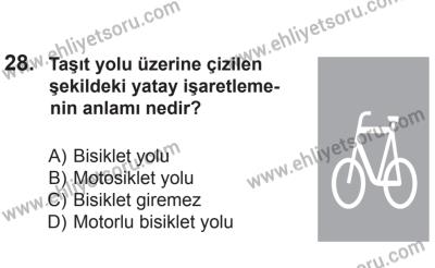 12 Temmuz 2014 Tarihli Sürücü Adayları Sınavı M Kitapçığı 28. Soru