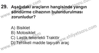 12 Temmuz 2014 Tarihli Sürücü Adayları Sınavı M Kitapçığı 29. Soru
