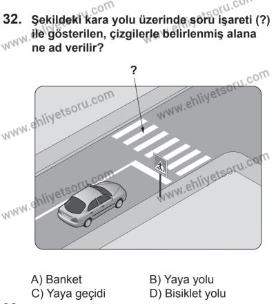 12 Temmuz 2014 Tarihli Sürücü Adayları Sınavı M Kitapçığı 32. Soru
