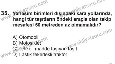 12 Temmuz 2014 Tarihli Sürücü Adayları Sınavı M Kitapçığı 35. Soru