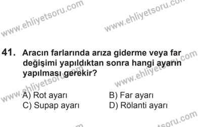 12 Temmuz 2014 Tarihli Sürücü Adayları Sınavı M Kitapçığı 41. Soru