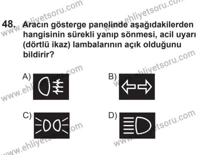 12 Temmuz 2014 Tarihli Sürücü Adayları Sınavı M Kitapçığı 48. Soru