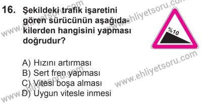 12 Temmuz 2014 Tarihli Sürücü Adayları Sınavı N Kitapçığı 16. Soru