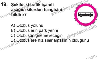 12 Temmuz 2014 Tarihli Sürücü Adayları Sınavı N Kitapçığı 19. Soru