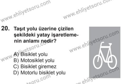 12 Temmuz 2014 Tarihli Sürücü Adayları Sınavı N Kitapçığı 20. Soru