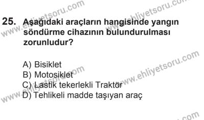 12 Temmuz 2014 Tarihli Sürücü Adayları Sınavı N Kitapçığı 25. Soru