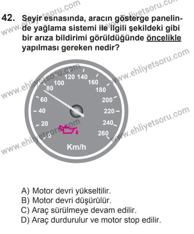 12 Temmuz 2014 Tarihli Sürücü Adayları Sınavı N Kitapçığı 42. Soru
