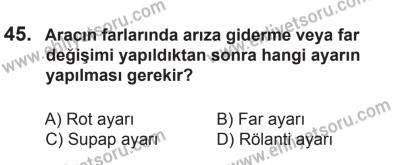 12 Temmuz 2014 Tarihli Sürücü Adayları Sınavı N Kitapçığı 45. Soru
