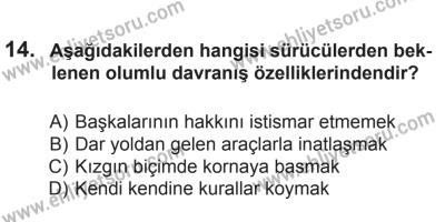 14 Haziran 2014 Tarihli Sürücü Adayları Sınavı K Kitapçığı 14. Soru