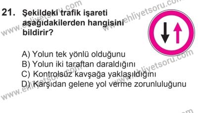 14 Haziran 2014 Tarihli Sürücü Adayları Sınavı K Kitapçığı 21. Soru