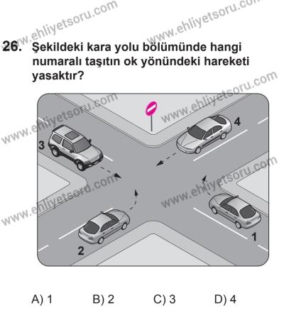 14 Haziran 2014 Tarihli Sürücü Adayları Sınavı K Kitapçığı 26. Soru