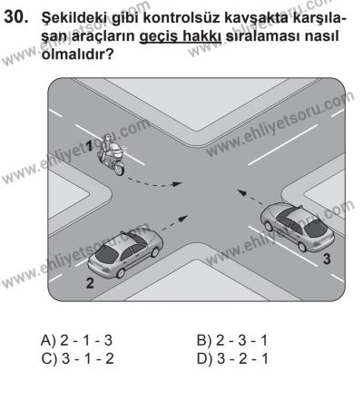 14 Haziran 2014 Tarihli Sürücü Adayları Sınavı K Kitapçığı 30. Soru