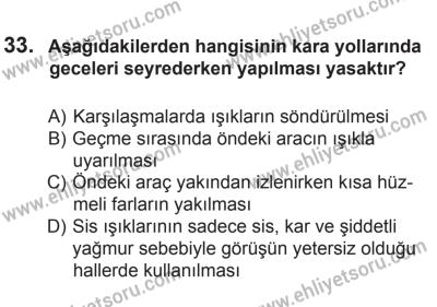 14 Haziran 2014 Tarihli Sürücü Adayları Sınavı K Kitapçığı 33. Soru