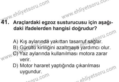 14 Haziran 2014 Tarihli Sürücü Adayları Sınavı K Kitapçığı 41. Soru