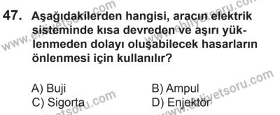 14 Haziran 2014 Tarihli Sürücü Adayları Sınavı K Kitapçığı 47. Soru