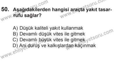 14 Haziran 2014 Tarihli Sürücü Adayları Sınavı K Kitapçığı 50. Soru