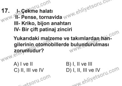 14 Haziran 2014 Tarihli Sürücü Adayları Sınavı L Kitapçığı 17. Soru