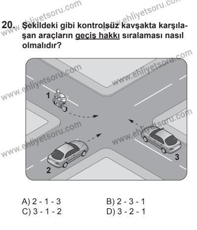 14 Haziran 2014 Tarihli Sürücü Adayları Sınavı L Kitapçığı 20. Soru