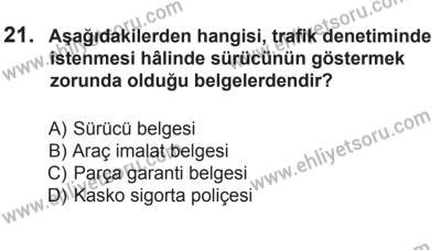 14 Haziran 2014 Tarihli Sürücü Adayları Sınavı L Kitapçığı 21. Soru