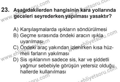 14 Haziran 2014 Tarihli Sürücü Adayları Sınavı L Kitapçığı 23. Soru