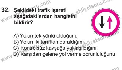 14 Haziran 2014 Tarihli Sürücü Adayları Sınavı L Kitapçığı 32. Soru