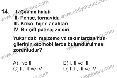14 Haziran 2014 Tarihli Sürücü Adayları Sınavı M Kitapçığı 14. Soru