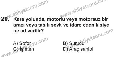 14 Haziran 2014 Tarihli Sürücü Adayları Sınavı M Kitapçığı 20. Soru