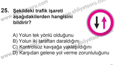 14 Haziran 2014 Tarihli Sürücü Adayları Sınavı M Kitapçığı 25. Soru