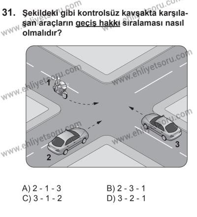 14 Haziran 2014 Tarihli Sürücü Adayları Sınavı M Kitapçığı 31. Soru
