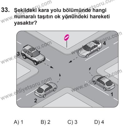 14 Haziran 2014 Tarihli Sürücü Adayları Sınavı M Kitapçığı 33. Soru