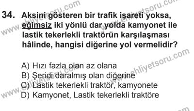 14 Haziran 2014 Tarihli Sürücü Adayları Sınavı M Kitapçığı 34. Soru