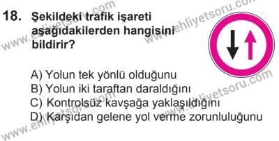 14 Haziran 2014 Tarihli Sürücü Adayları Sınavı N Kitapçığı 18. Soru
