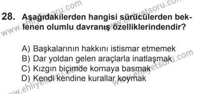 14 Haziran 2014 Tarihli Sürücü Adayları Sınavı N Kitapçığı 28. Soru