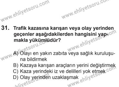 14 Haziran 2014 Tarihli Sürücü Adayları Sınavı N Kitapçığı 31. Soru