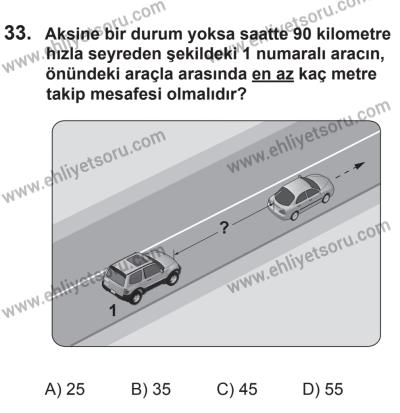14 Haziran 2014 Tarihli Sürücü Adayları Sınavı N Kitapçığı 33. Soru